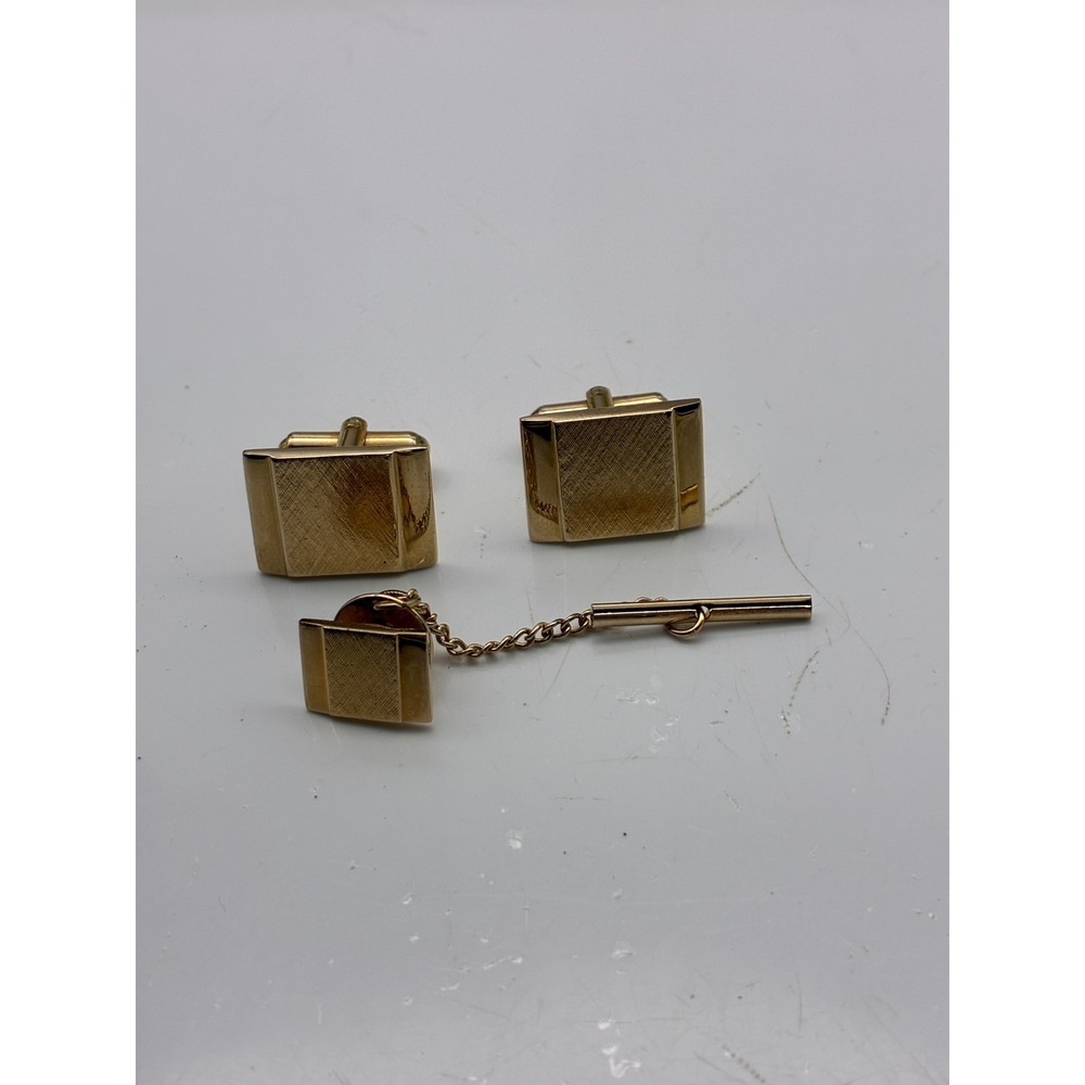 Vintage Amway Gold Tone Textured Cufflinks and Tie Tack Set Corporate Jewelry